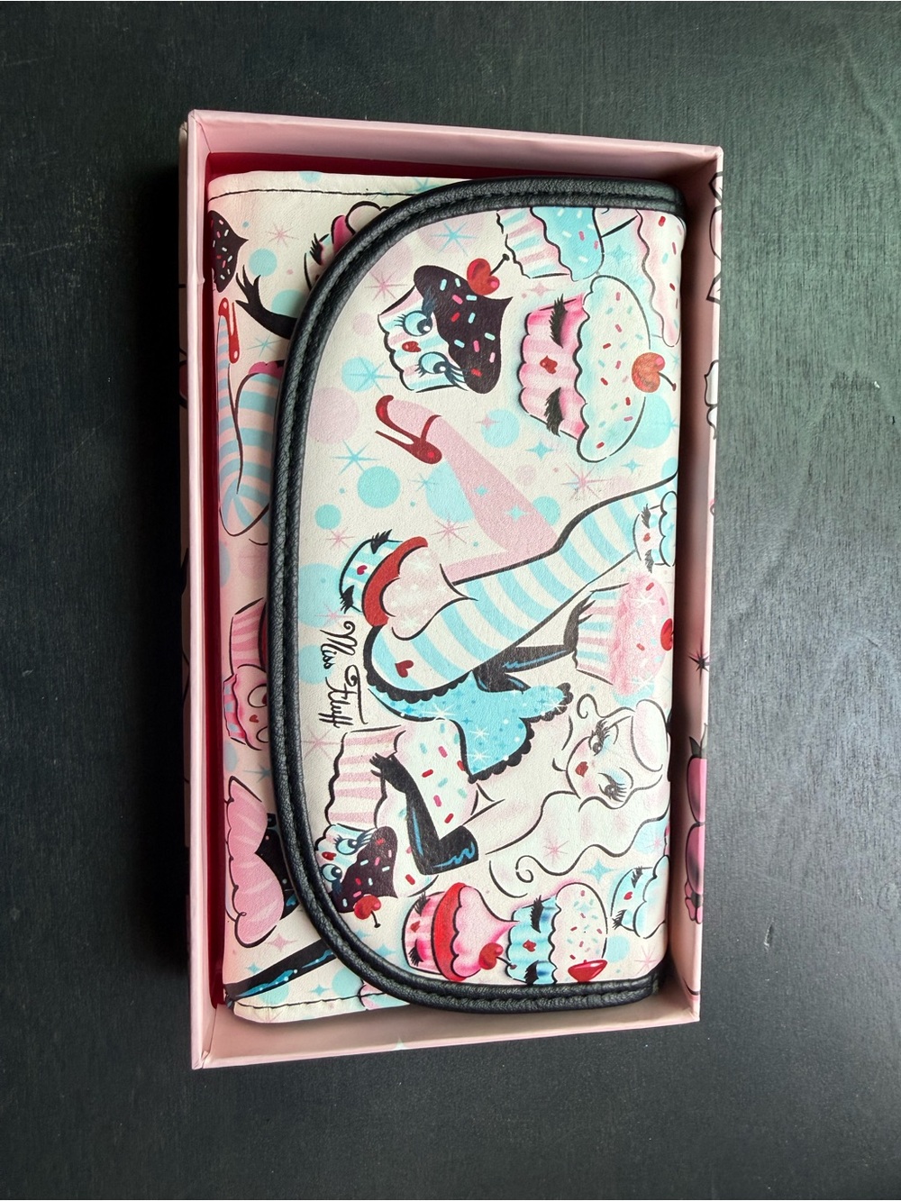 fluff Pink White Blue Printed Clutch Wallet